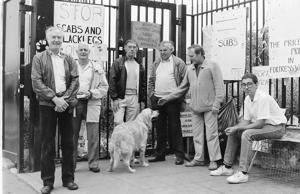 Picture entitled 6 Men And A Dog from the Wapping Dispute