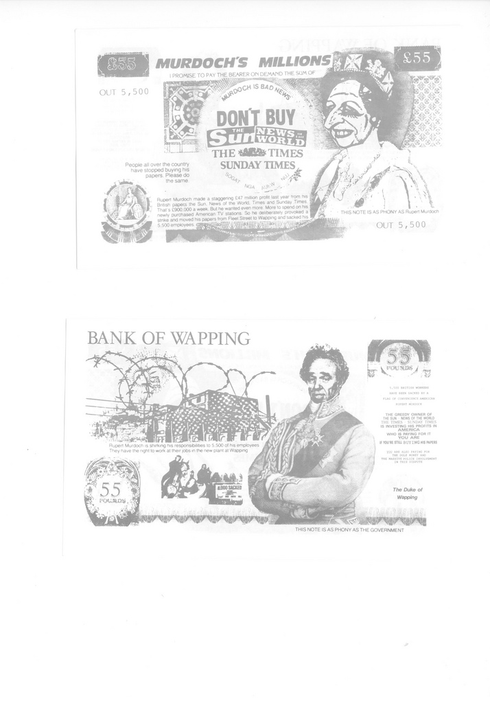 Picture entitled Banknotes from the Wapping Dispute
