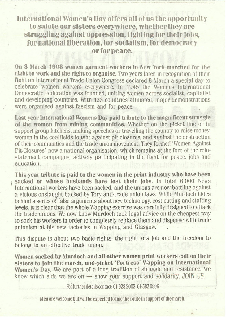Picture entitled Flyer By Print Supporters 003 from the Wapping Dispute