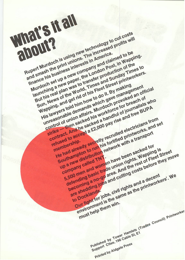 Picture entitled Flyer By Print Supporters 005 from the Wapping Dispute