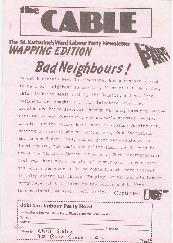Picture entitled Flyer By Print Supporters 009 from the Wapping Dispute
