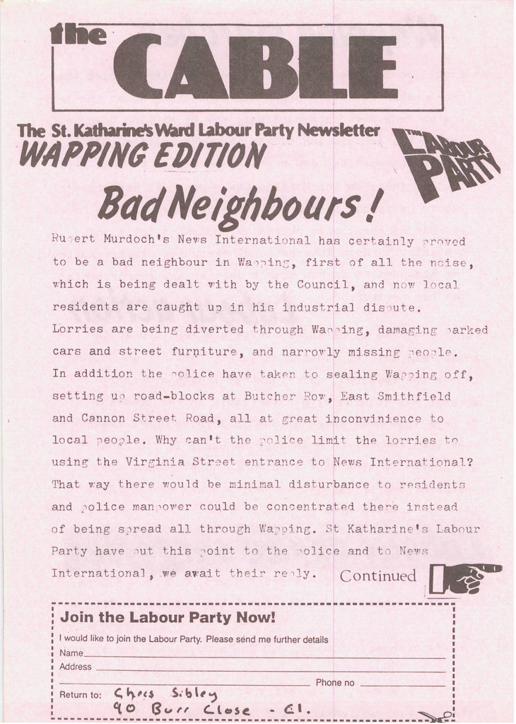 Picture entitled Flyer By Print Supporters 013 from the Wapping Dispute
