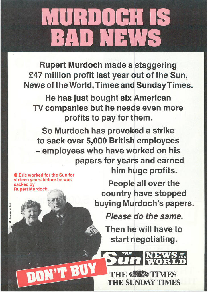 Picture entitled Flyer By Print Supporters 014 from the Wapping Dispute