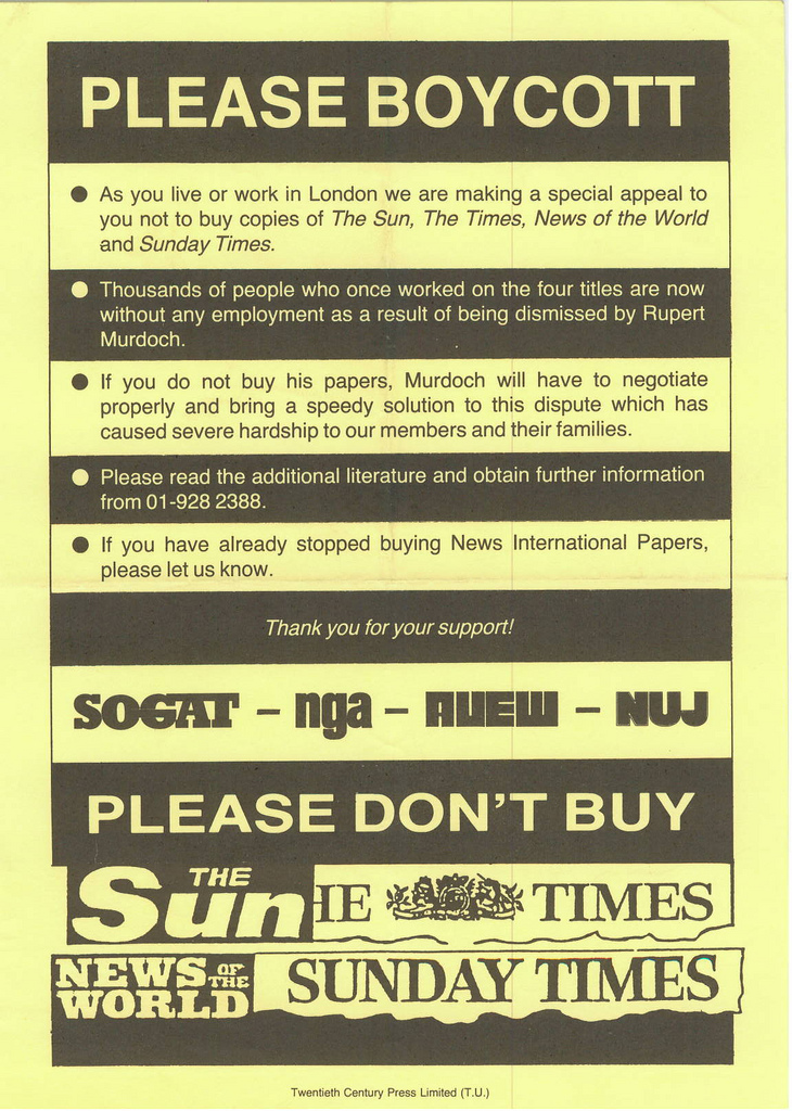 Picture entitled Flyer By Print Supporters 025 from the Wapping Dispute