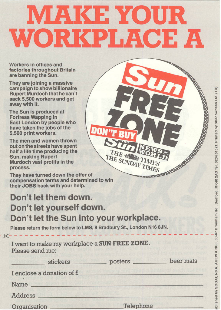 Picture entitled Flyer By Print Supporters 026 from the Wapping Dispute