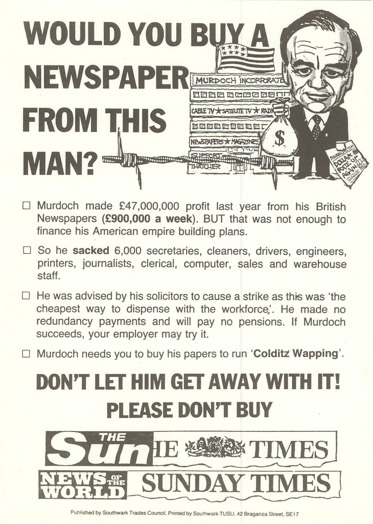 Picture entitled Flyer By Print Supporters 027 from the Wapping Dispute