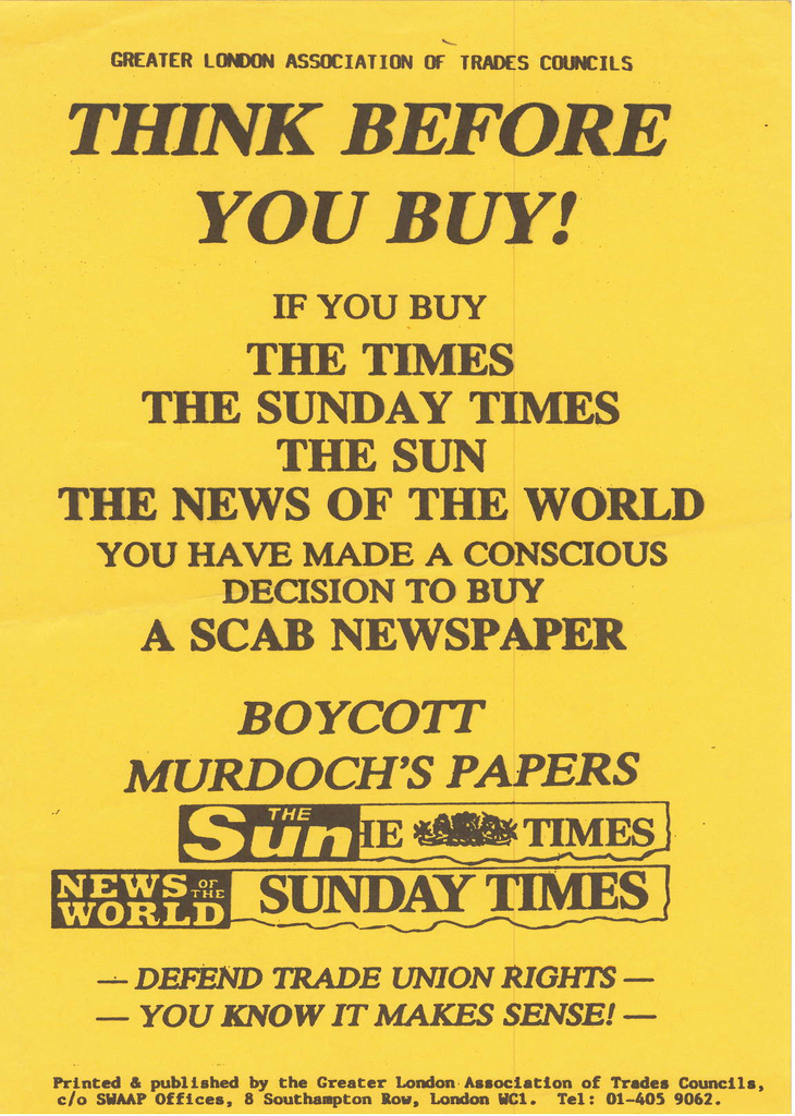 Picture entitled Flyer By Print Supporters 028 from the Wapping Dispute