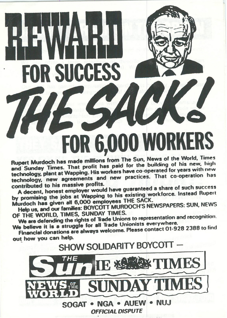 Picture entitled Flyer By Print Supporters 030 from the Wapping Dispute