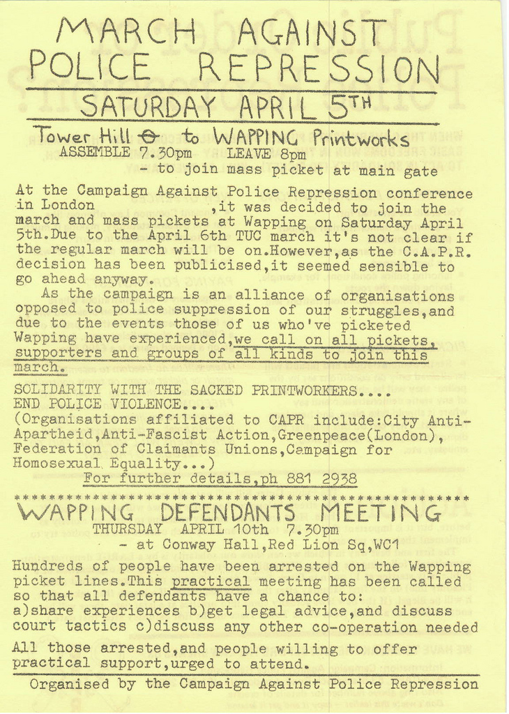 Picture entitled Flyer By Print Supporters 041 from the Wapping Dispute