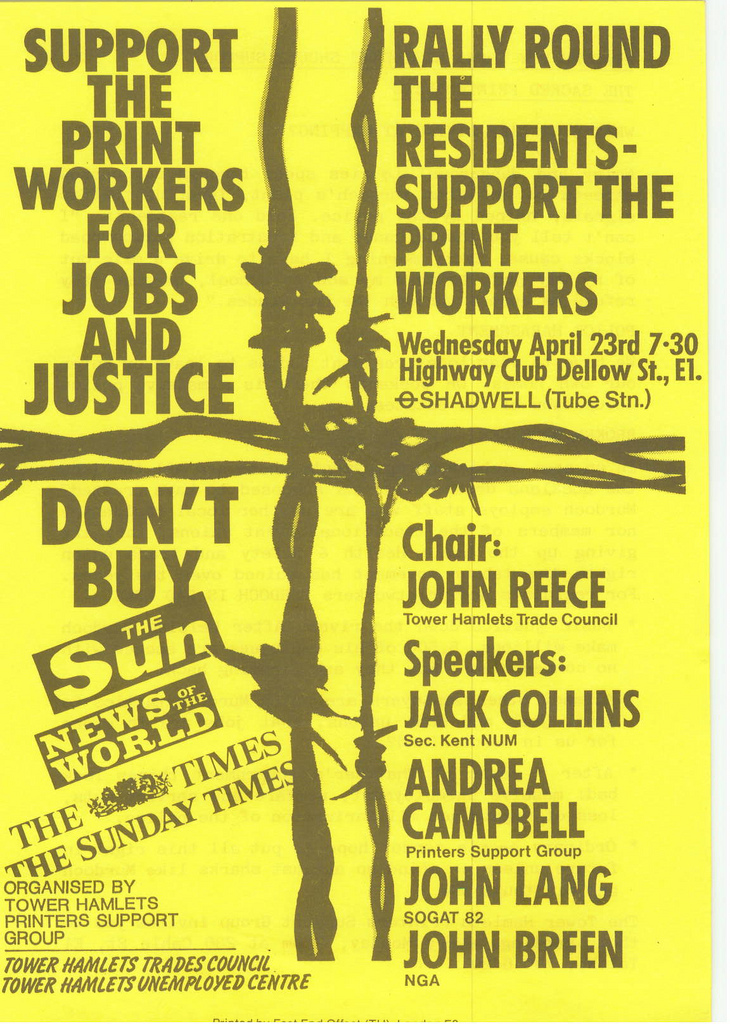 Picture entitled Flyer By Print Supporters 043 from the Wapping Dispute