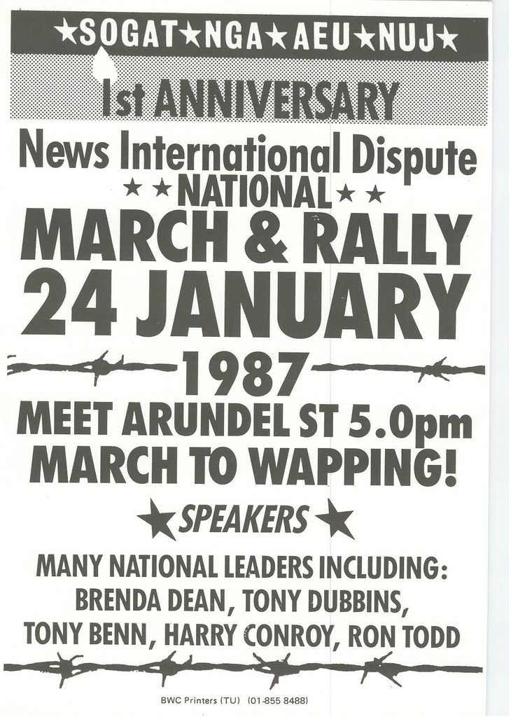 Picture entitled Flyer By Print Supporters 058 from the Wapping Dispute
