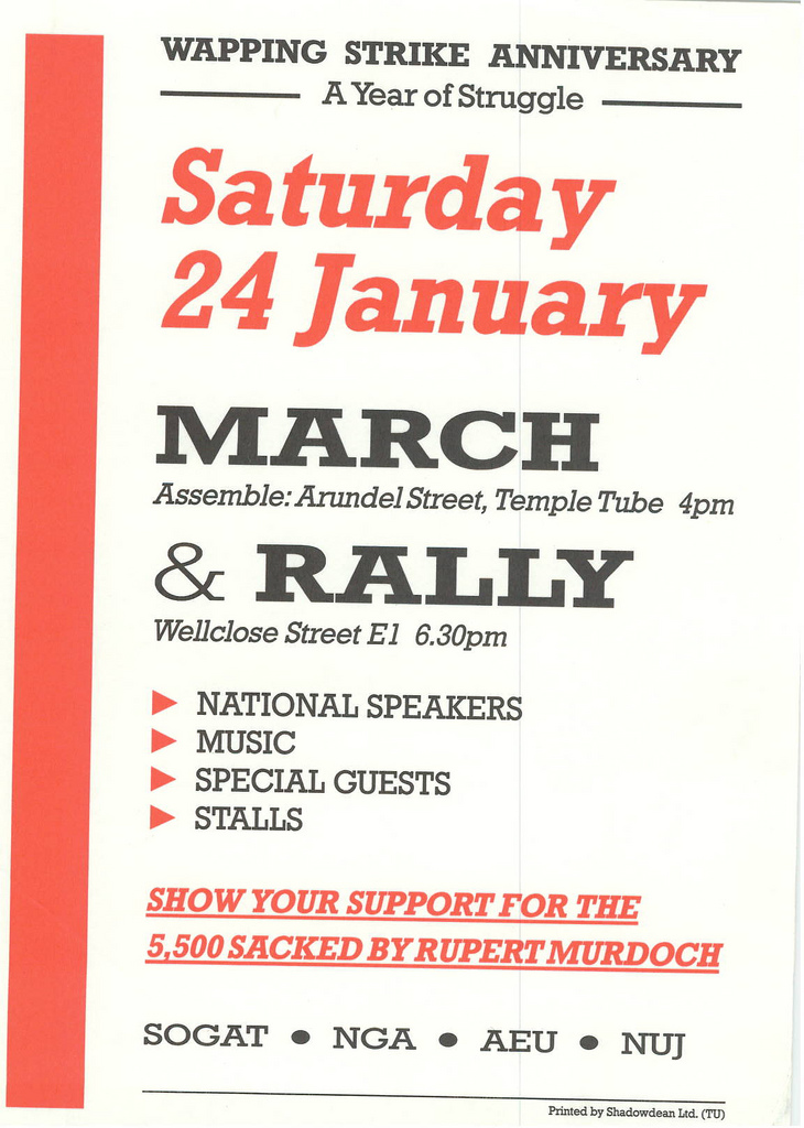 Picture entitled Flyer By Print Supporters 060 from the Wapping Dispute